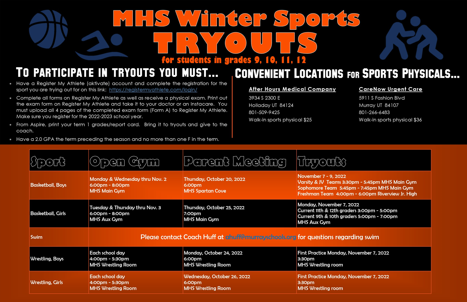 information regarding tryouts for winter sports
