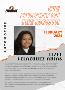 March 2024 CTE Student of the Month Itzel Velazquez Arias